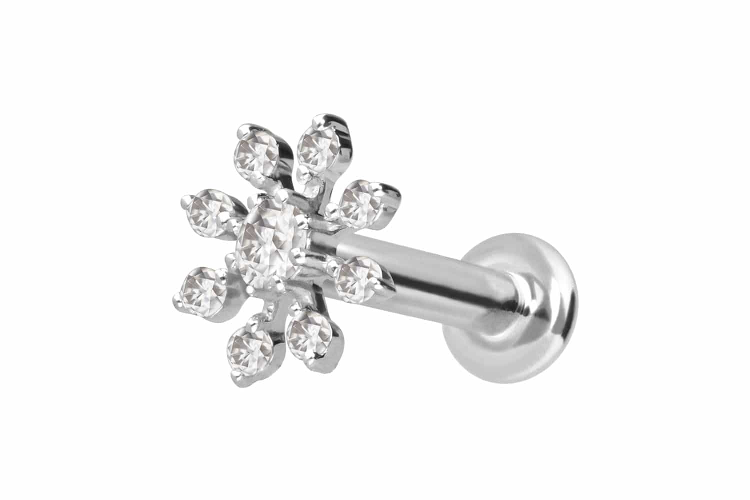 14 Karat Gold Labret Piercing mit Innengewinde MOISSANIT-BLUME